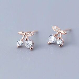 3/$45 Rose gold 925 Sterling Sliver Cherry Earrings